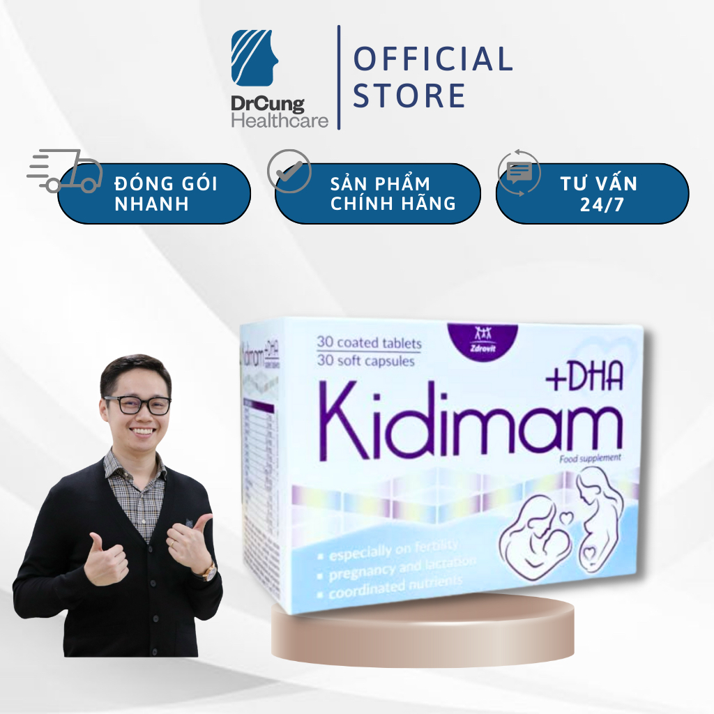 Bác Sĩ Cung Kidimam+DHA - Vitamin Tổng Hợp Cho Bà Bầu, Acid Folic, Sắt, Dầu Cá, DHA, Vitamin B, Vitamin C (30V)