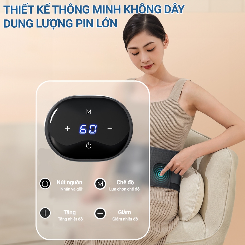 Đai Rung Nóng Nẹp Lưng Hỗ Trợ Cột Sống Thoát Vị Đĩa Đệm Với 5 Mức Nhiệt Và 3 Cấp Độ Rung Mát Xa
