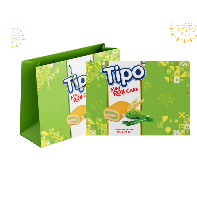 Tipo Bánh bông lan cuộn kem hương Cốm, hương dâu, hương xoài hộp Tết 396g