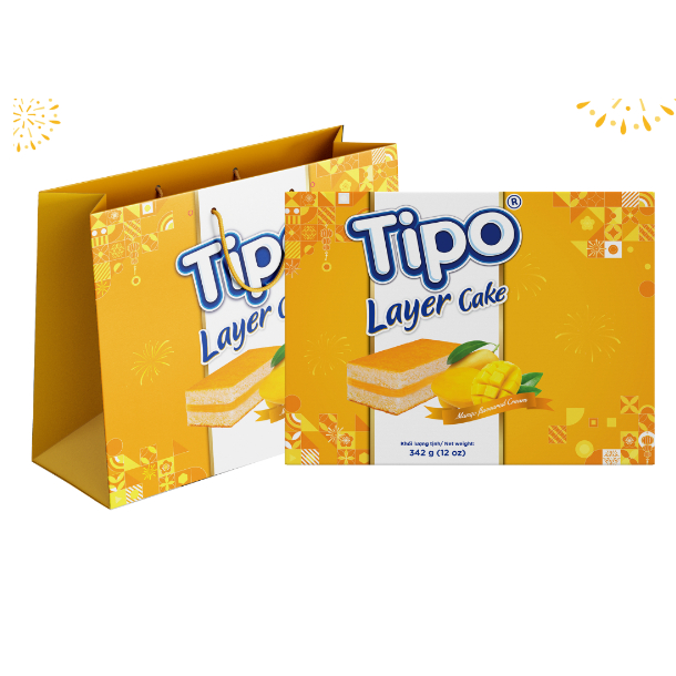 Tipo Bánh bông lan cuộn kem hương Cốm, hương dâu, hương xoài hộp Tết 396g