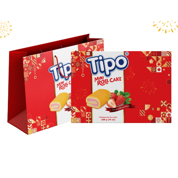 Tipo Bánh bông lan cuộn kem hương Cốm, hương dâu, hương xoài hộp Tết 396g