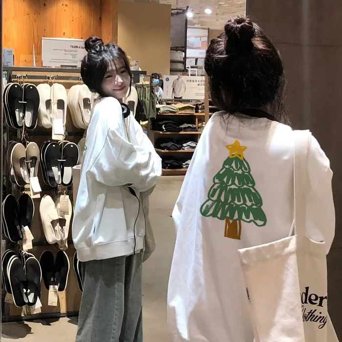 Focus local brand fashion vintage xám cây thông giáng sinh áo sweater nỉ bông nữ oversize unisex ulzzang 100%cotton