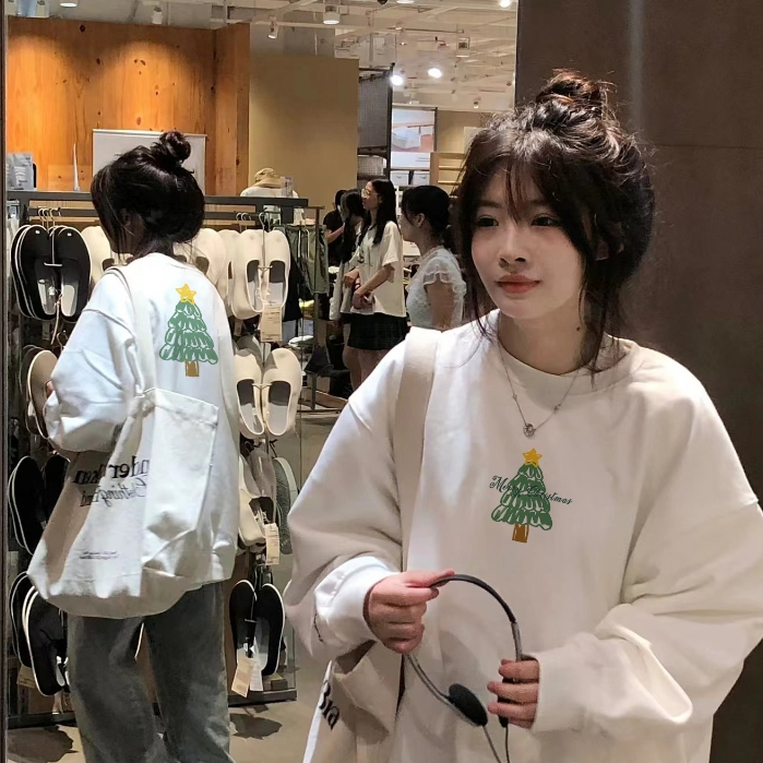 Focus local brand fashion vintage xám cây thông giáng sinh áo sweater nỉ bông nữ oversize unisex ulzzang 100%cotton