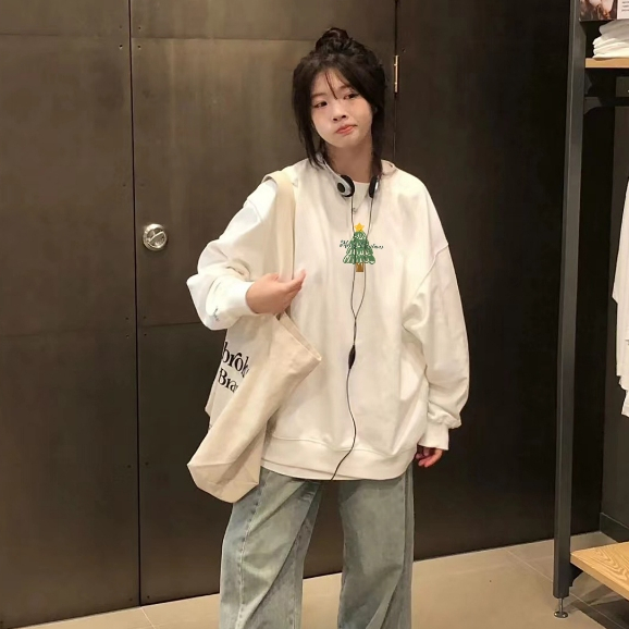 Focus local brand fashion vintage xám cây thông giáng sinh áo sweater nỉ bông nữ oversize unisex ulzzang 100%cotton