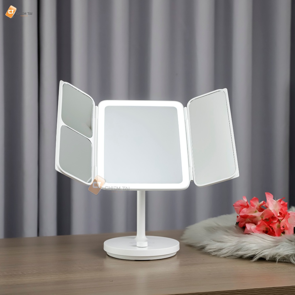 Gương trang điểm gấp tích hợp đèn LED, đồng hồ JORDAN&JUDY NV536