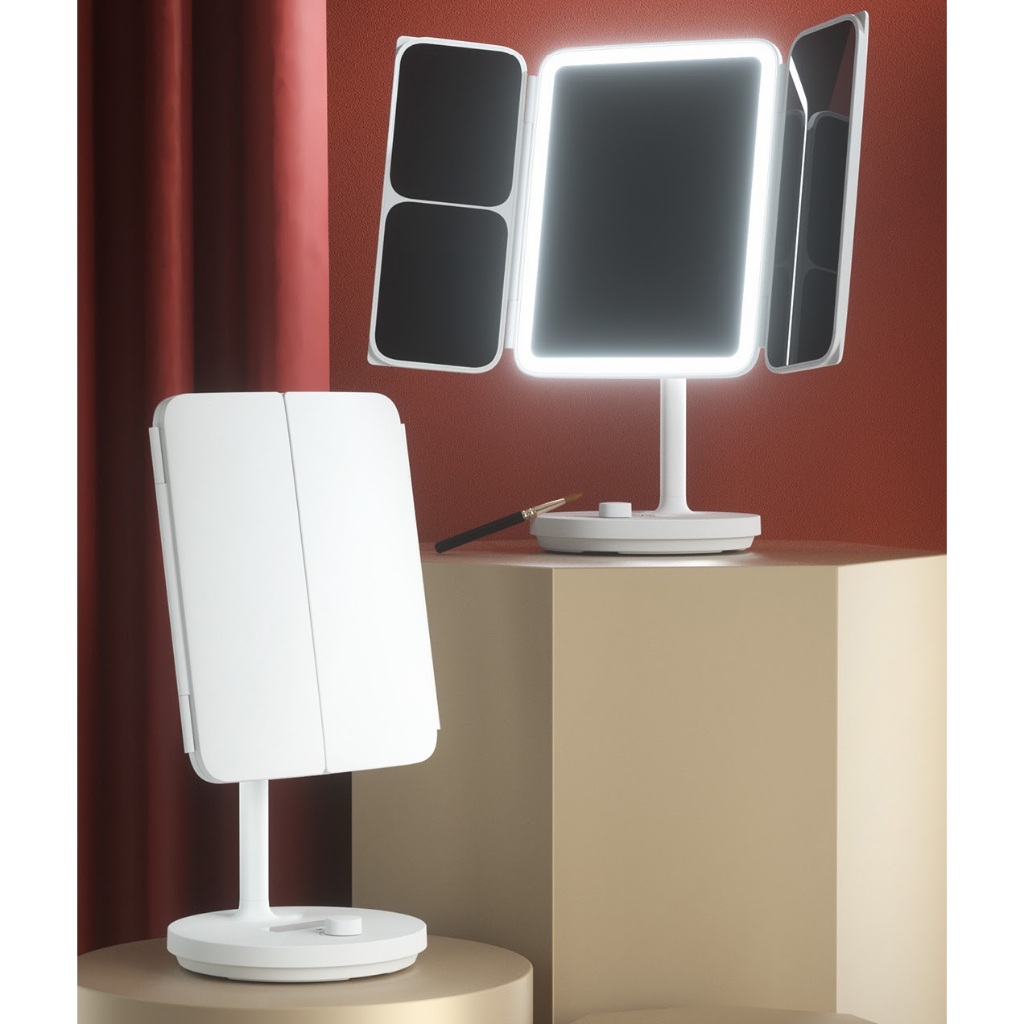 Gương trang điểm gấp tích hợp đèn LED, đồng hồ JORDAN&JUDY NV536