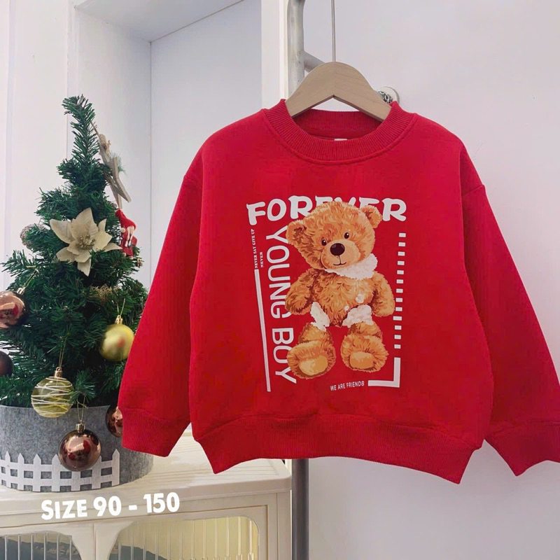 Áo nỉ bông đỏ in hình cho bé trai bé gái diện tết siêu đẹp size từ 12-35 cân