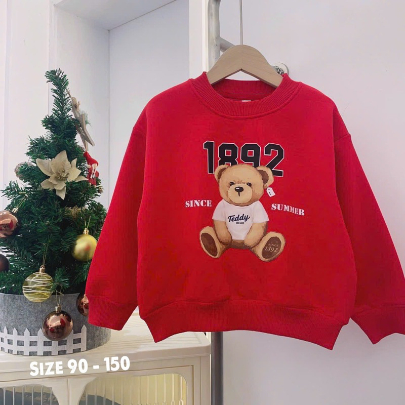 Áo nỉ bông đỏ in hình cho bé trai bé gái diện tết siêu đẹp size từ 12-35 cân