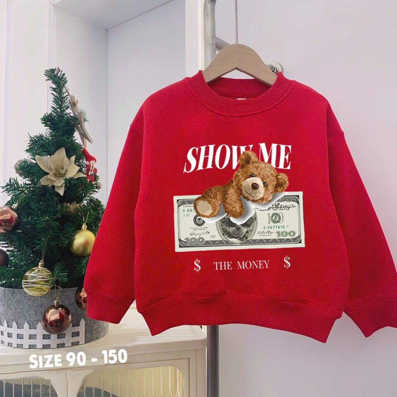 Áo nỉ bông đỏ in hình cho bé trai bé gái diện tết siêu đẹp size từ 12-35 cân