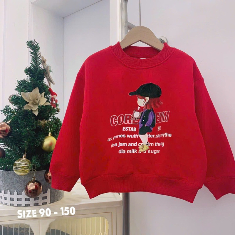 Áo nỉ bông đỏ in hình cho bé trai bé gái diện tết siêu đẹp size từ 12-35 cân