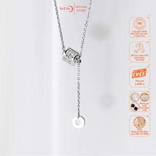 Dây chuyền vòng cổ bạc nữ 925 SELIN JEWELRY cao cấp đính đá hình trụ có dây thả - 0133