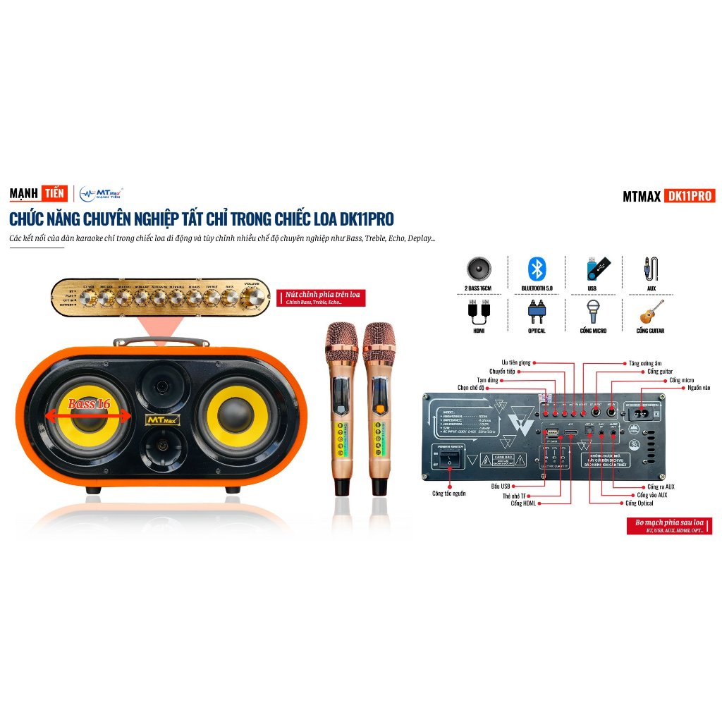 Loa Xách Tay Chính Hãng MTMAX DK11Pro 3 Đường Tiếng 2 Bass 16 Công Suất Lớn Thiết Kế Hình Bầu Dục Đường Cong Mềm