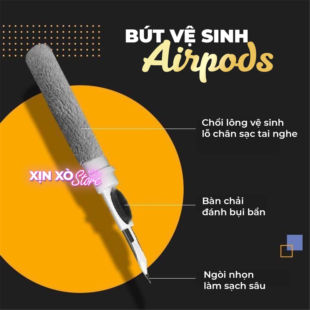 Bút vệ sinh Tai nghe Airpod thông minh 3 trong 1, dụng cụ vệ sinh tai nghe không dây và điện thoại - XỊN XÒ Store