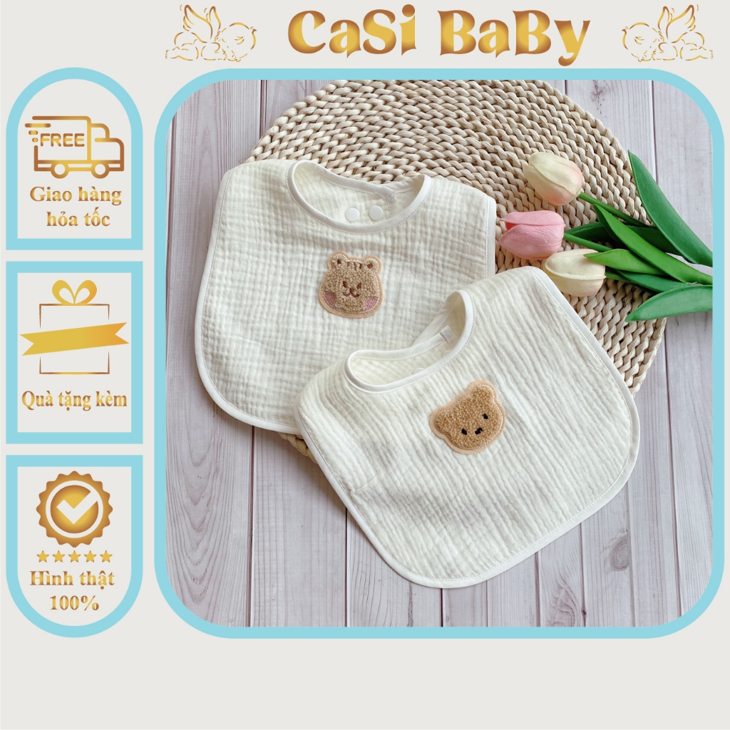 Yếm chữ U xô muslin cao cấp cho bé trai bé gái cao cấp có nút bấm CaSi BaBy