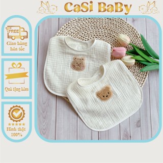 Yếm chữ U xô muslin cao cấp cho bé trai bé gái cao cấp có nút bấm CaSi BaBy