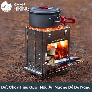 Bếp củi gấp di động thiết bị cắm trại bàn củi inox bếp củi nấu nước bếp nướng mini