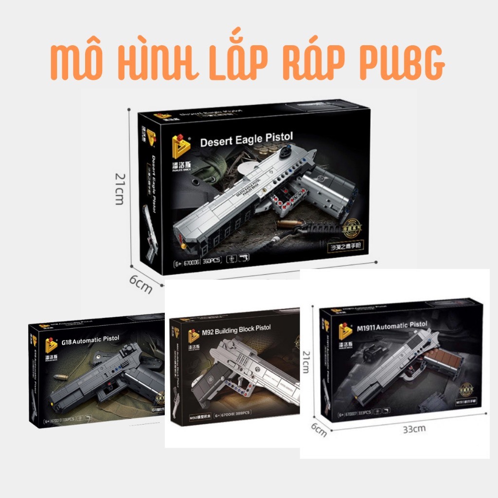 Đồ chơi lắp ráp mô hình PUBG ban duoc loại to 42cm G18, M1911, M92, MK14,