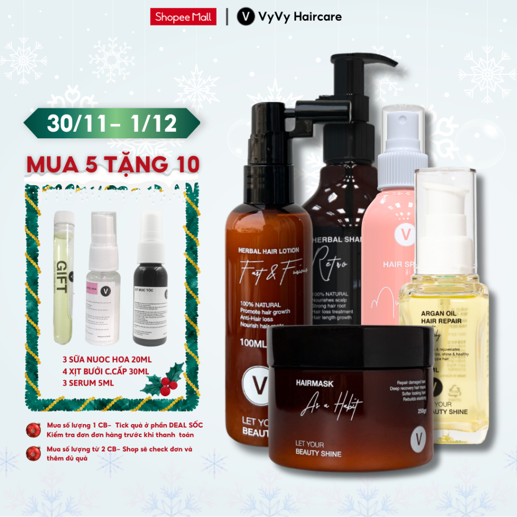 Bộ sản phẩm dưỡng tóc khỏe mạnh mềm mượt bóng bẩy vào nếp combo 17 vyvyhaircare V 780ml