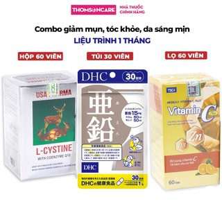 Combo đẹp da DHC Kẽm 30v- Lcystine, Vitamin C thêm kẽm- Giảm mụn sáng da, đẹp da, tóc khỏe và bổ sung kẽm - Thomsoncare