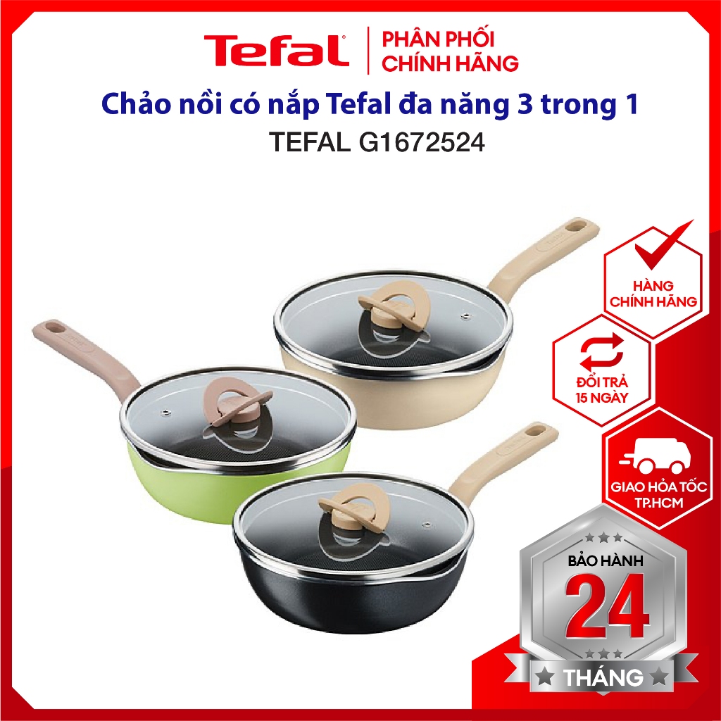 [HOẢ TỐC] Chảo nồi có nắp đa năng Tefal One Pick Pot Pan 3 trong 1 - 22cm - bảo hành 24 tháng