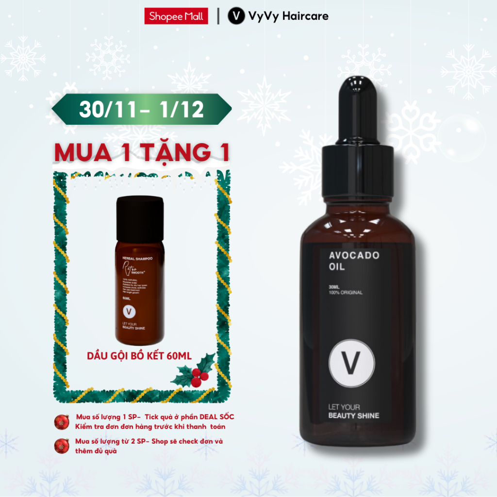 Dầu bơ dưỡng ẩm da tóc móng cho làn da mịn màng căng bóng avocado oil vyvyhaircare V 10ml