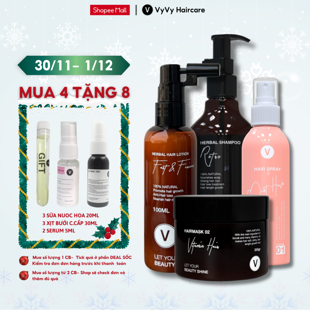 Bộ sản phẩm dưỡng kích mọc tóc bóng khỏe mềm mượt vô nếp combo 12 vyvyHaircare V 730ml