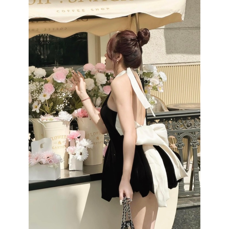 Đầm bí cổ yếm nơ lưng bản to form chuẩn H clothes shop