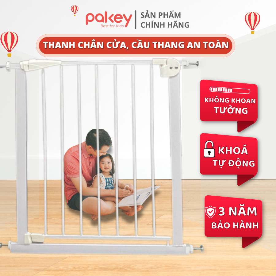 Thanh chắn cửa, chắn cầu thang không khoan tường an toàn cho trẻ nhỏ Pakey bảo hành 1 năm