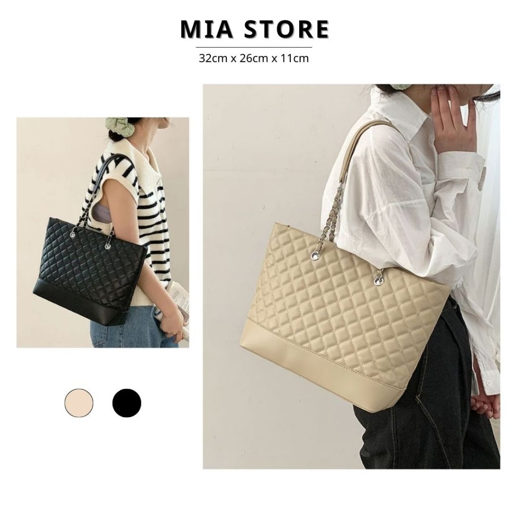 Túi tote da to Công Sở đựng vừa A4, laptop túi đeo vai nữ đi học đi làm dây xích có khoá kéo size 32 Mia tote bag 11