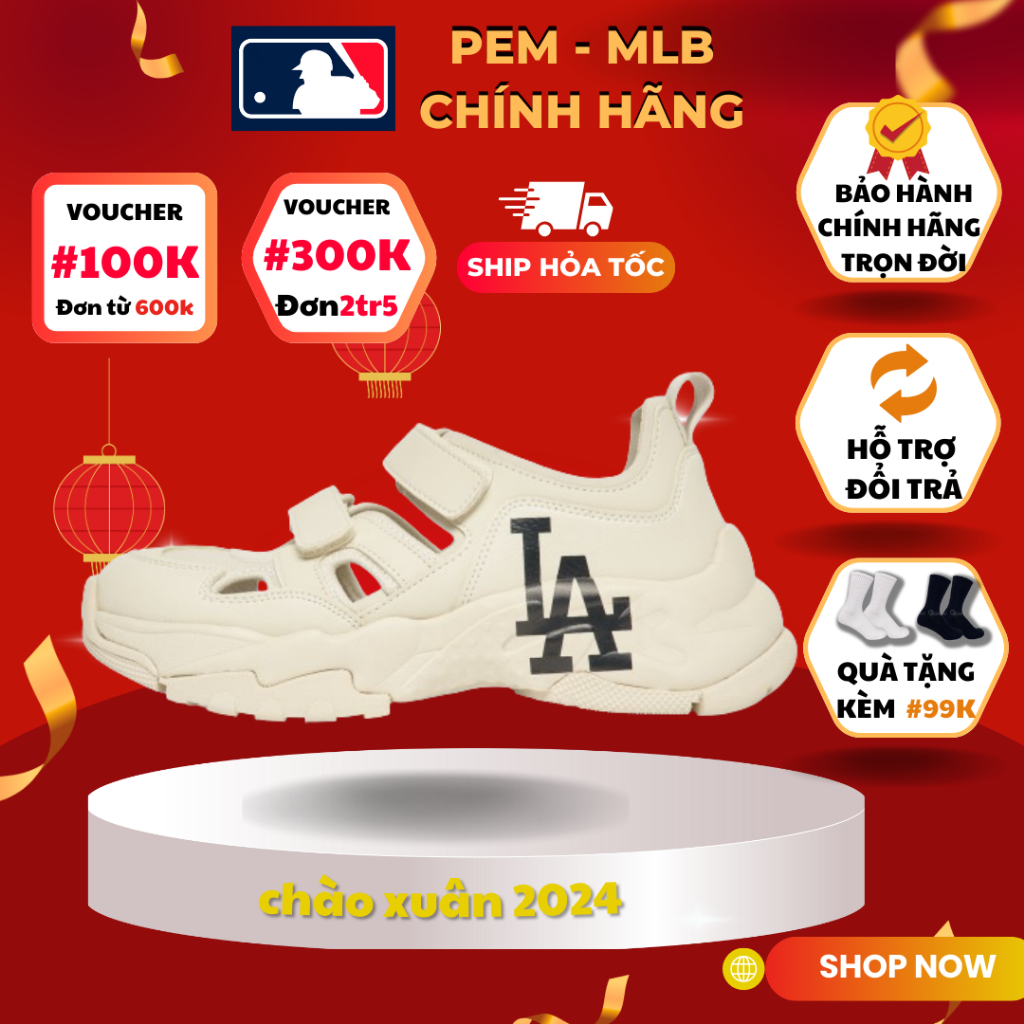 Giày Thể Thao MLB Chunky Mesk quai dán trắng LA, giá rẻ độn đế 6cm