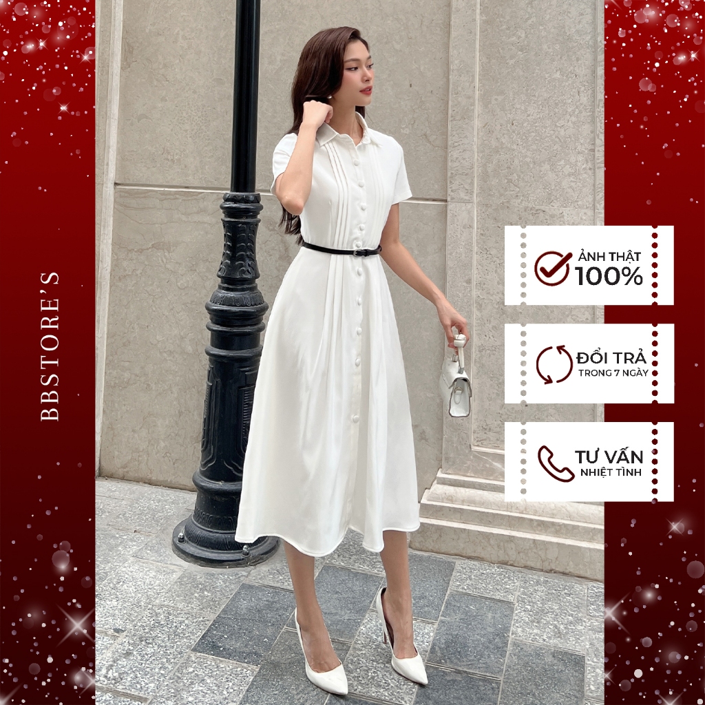 Đầm Xòe Công Sở Cổ Áo Sơ Mi Xếp Ly Thanh Lịch (không kèm Thắt lưng) BBSTORE'S -D2661