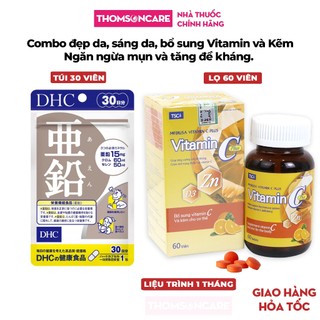 Combo giảm mụn DHC Kẽm 30v và Vitamin C có thêm kẽm 60v - Giúp bổ sung Kẽm và Vitamin làm tăng đề kháng, sáng da