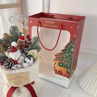 Túi Giấy Noel Đựng Quà Tặng, Túi Giấy Giáng SInh, Túi Giáng Sinh Mặt Trước Kiếng VN98 Flowers