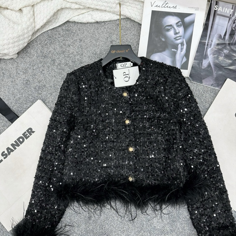 Áo khoác nhung blink phối lông nữ Sang Chảnh Tôn Dáng