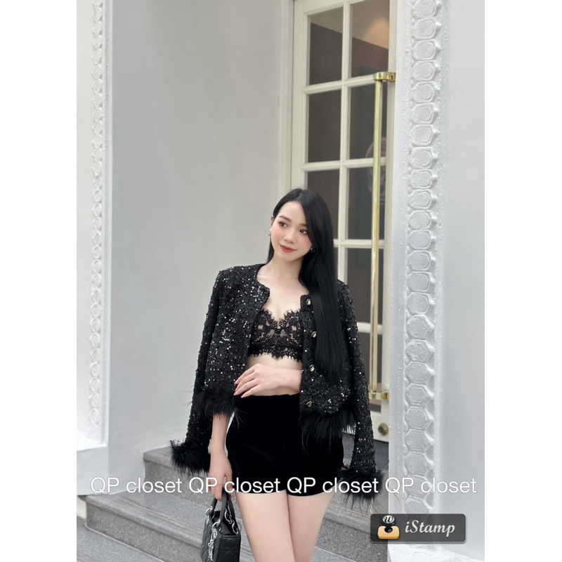 Áo khoác nhung blink phối lông nữ Sang Chảnh Tôn Dáng