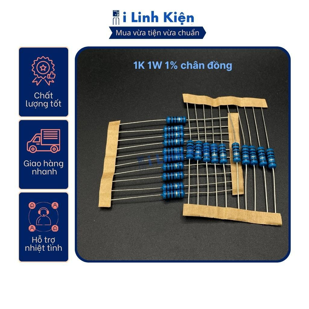 Điện trở vạch 1W 1K 1% chân đồng (10c)