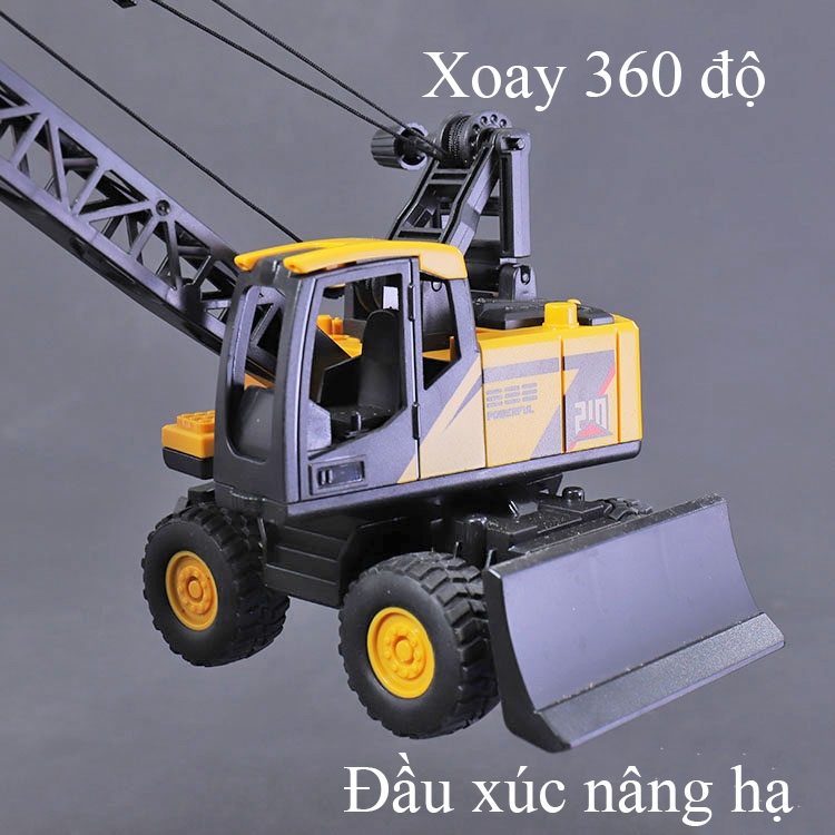 Đồ chơi mô hình xe cẩu ủi tự hành KAVY chạy đà 4 bánh xe móc nâng hạ xoay 360 độ