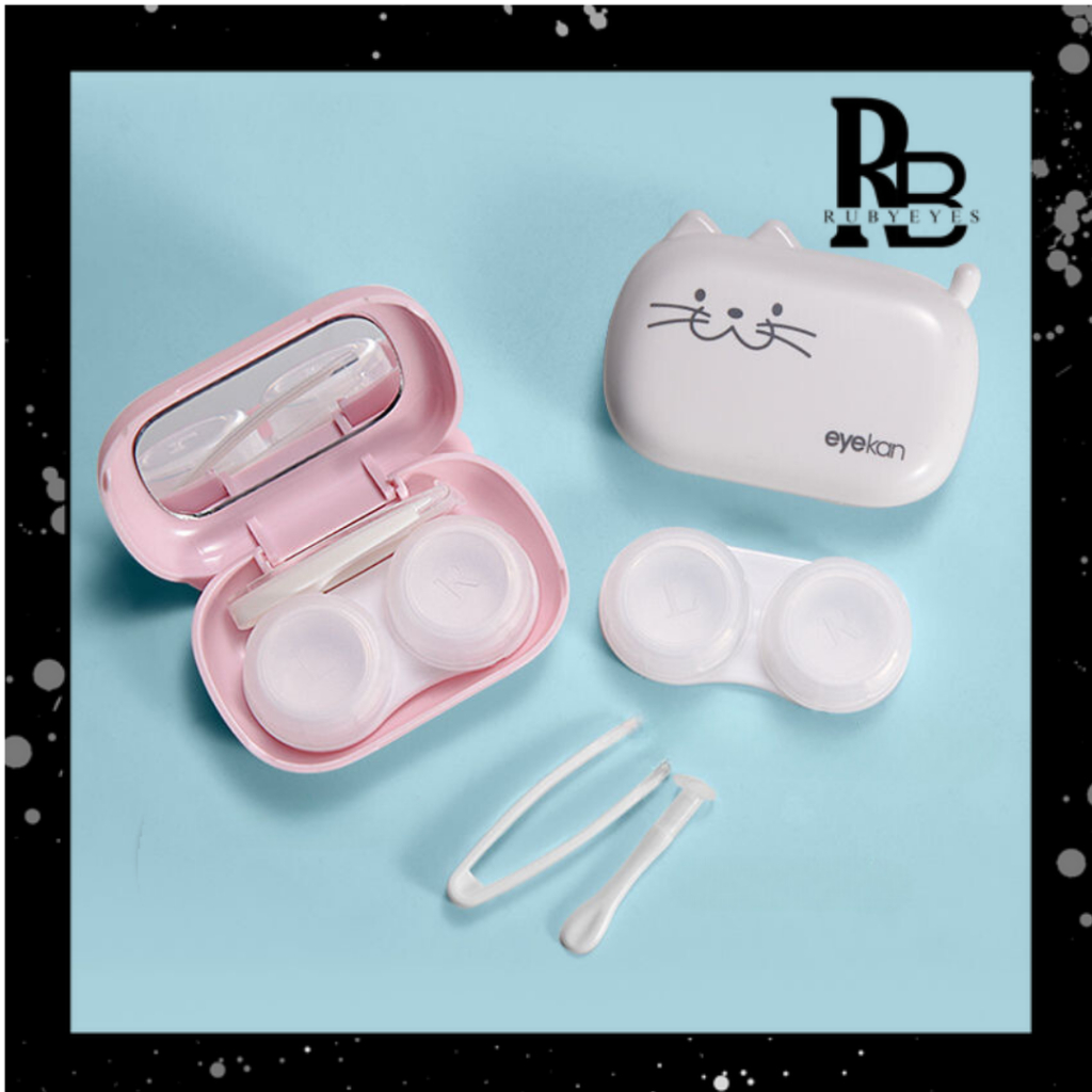 Hộp khay gương dụng cụ đựng kính áp tròng mèo neko dễ thương kèm dụng cụ đeo lens - contact lens RUBYEYES CONTACTLENS
