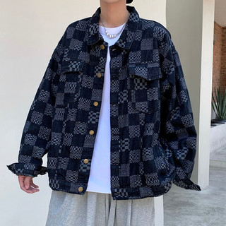 Áo khoác denim nam kẻ caro from rộng basic, áo bò nam nữ unisex dáng rộng giản dị 1077