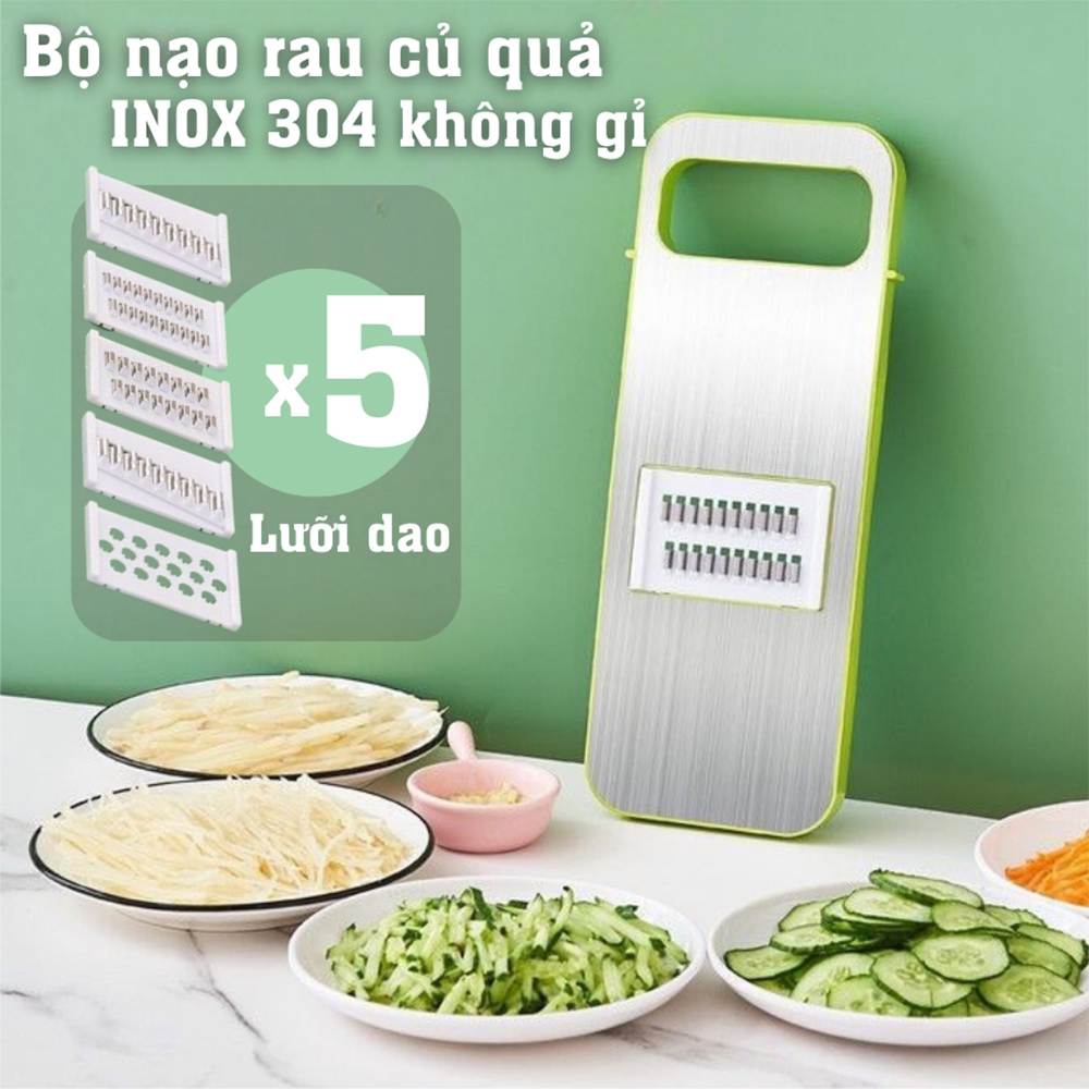 Bộ nạo rau củ quả 5 lưỡi dao, INOX 304 không gỉ, đồ bào rau củ đa năng cao cấp đa năng tiện dụng nhà bếp.