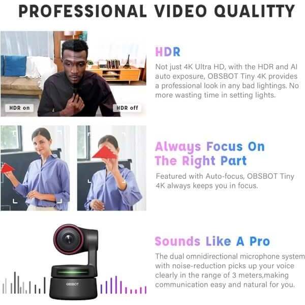 Webcam OBSBOT Tiny 4K AI – Powered PTZ dành cho máy tính và latop – Bảo hành 12 tháng chính hãng –