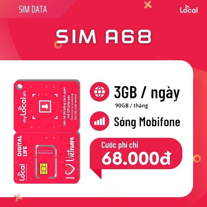 Sim 4G Mobifone Max90, Local A68S- 90Gb/tháng, C90n- ưu đãi nghe gọi 1000 phút nội mạng và 50 phút ngoại mạng 1 tháng