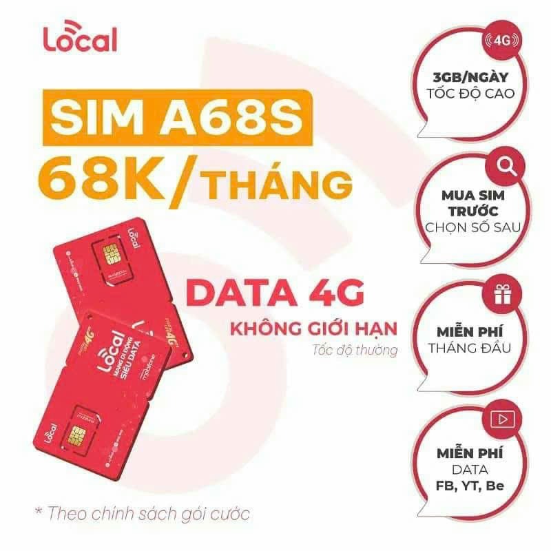 Sim 4G Mobifone Max90, Local A68S- 90Gb/tháng, C90n- ưu đãi nghe gọi 1000 phút nội mạng và 50 phút ngoại mạng 1 tháng