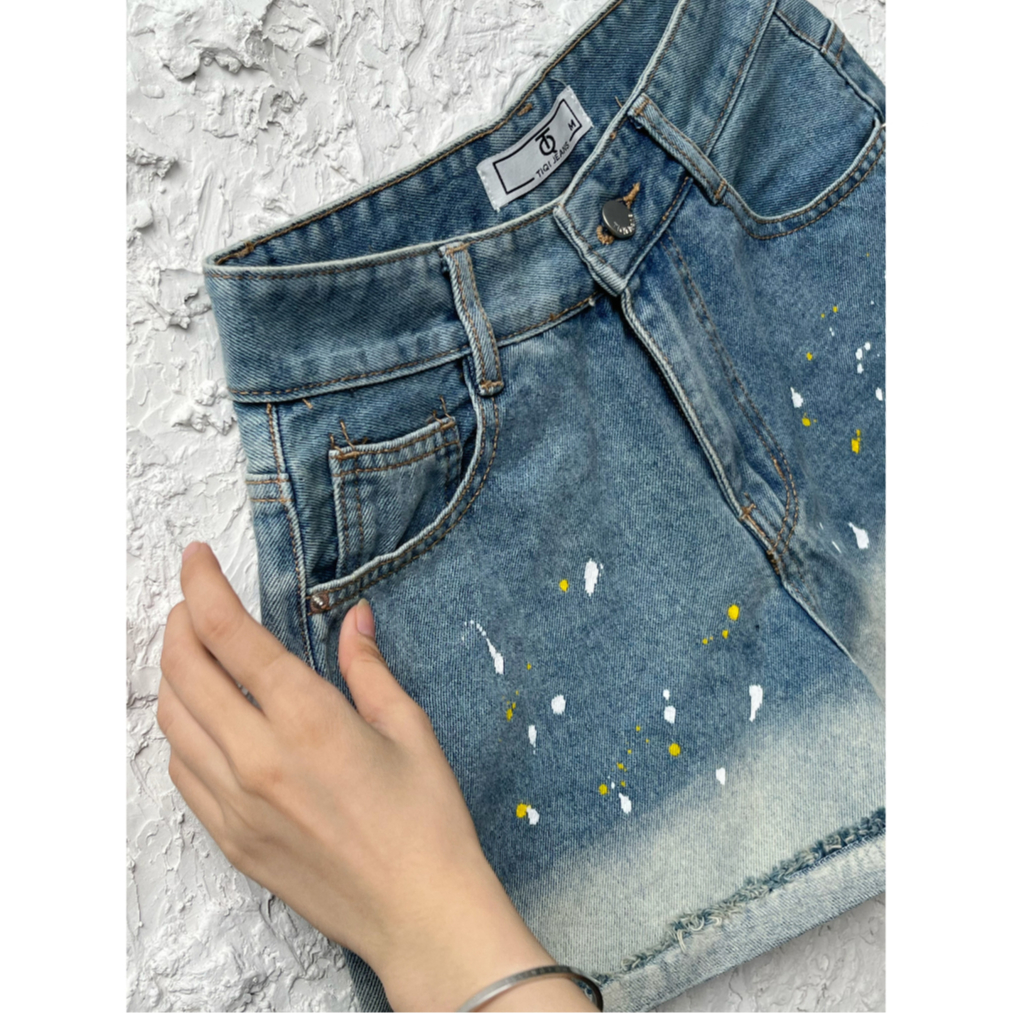 Quần short jean loang màu vẩy sơn TiQi Jeans S1-315