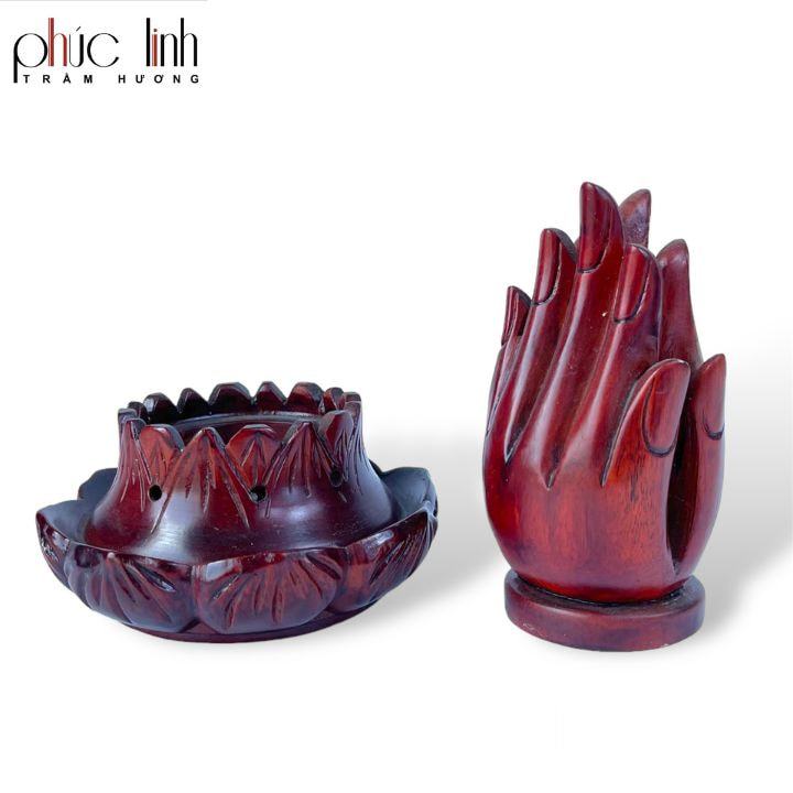 Lư Xông Trầm Gỗ Bàn Tay Phật _ Tặng Kèm Nụ Trầm Viên _ Xông Nụ Trầm _ Đỏ