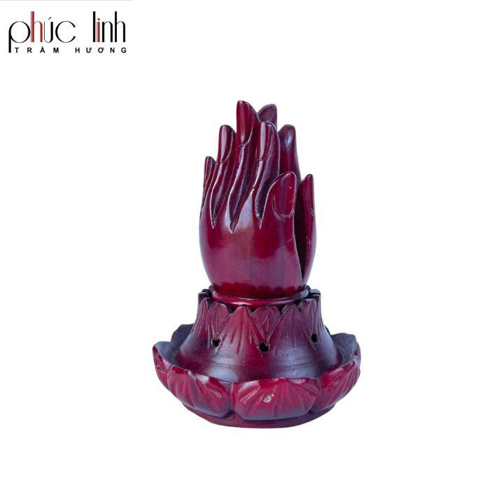 Lư Xông Trầm Gỗ Bàn Tay Phật _ Tặng Kèm Nụ Trầm Viên _ Xông Nụ Trầm _ Đỏ