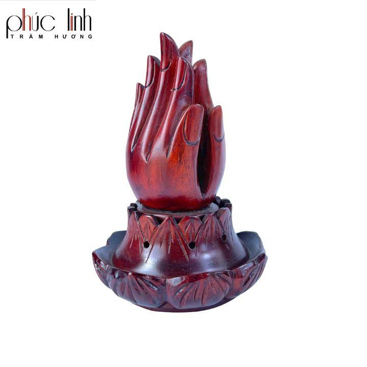 Lư Xông Trầm Gỗ Bàn Tay Phật _ Tặng Kèm Nụ Trầm Viên _ Xông Nụ Trầm _ Đỏ