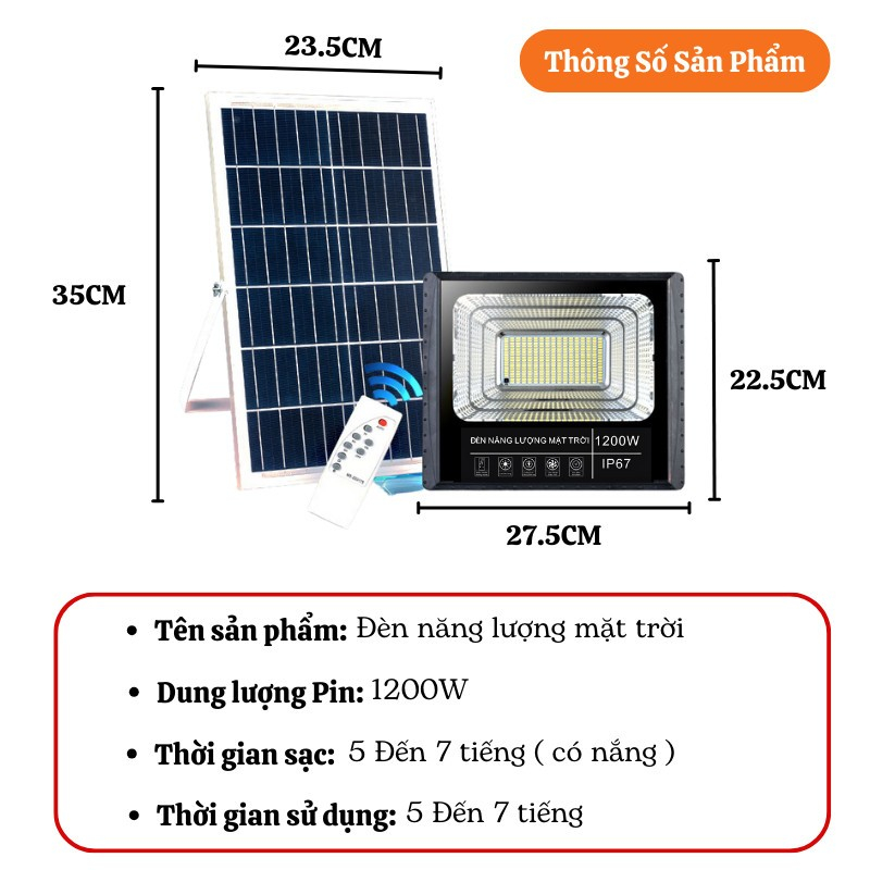 Đèn Năng Lượng Mặt Trời 1200W Shikio IP67 Chống Nước Tiết Kiêm Điện Dùng Ngoài Trời