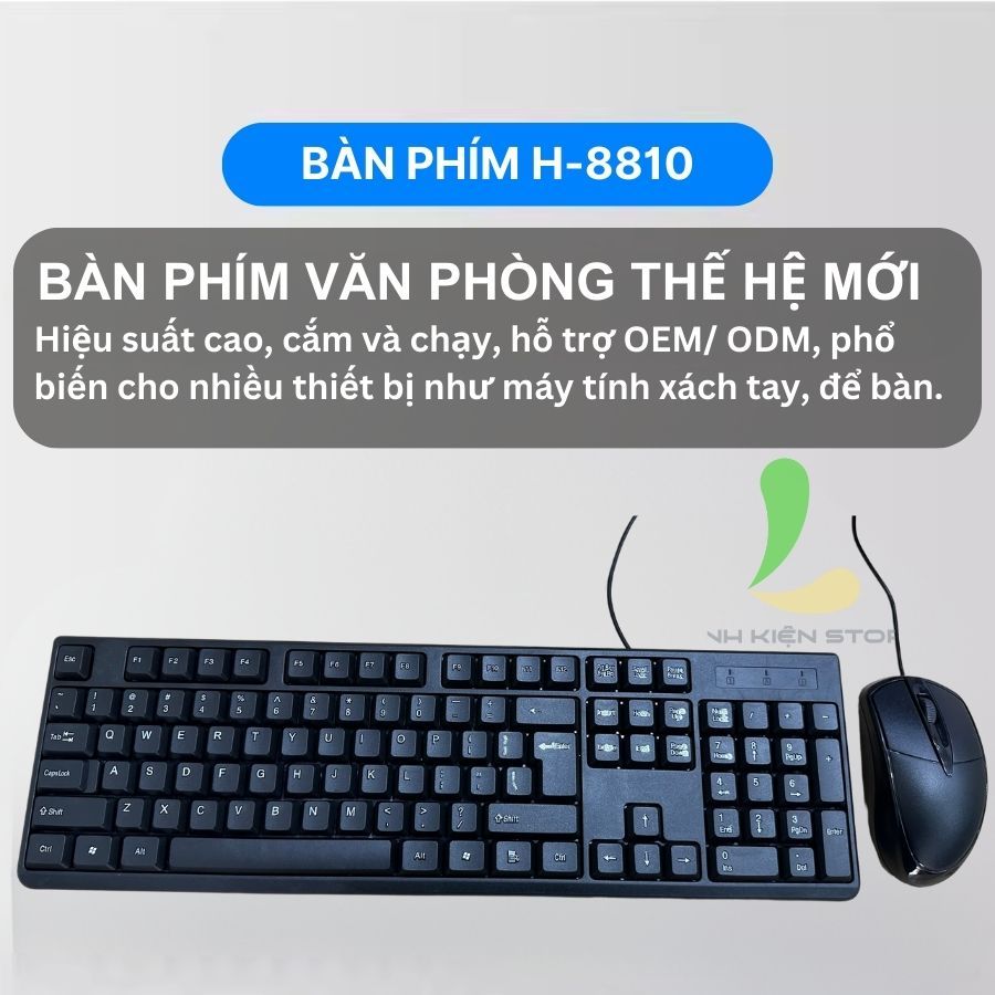 Combo bàn phím kèm chuột máy tính H-8810 - Bàn phím văn phòng 104 phím kết nối dây USB sử dụng nhanh chóng
