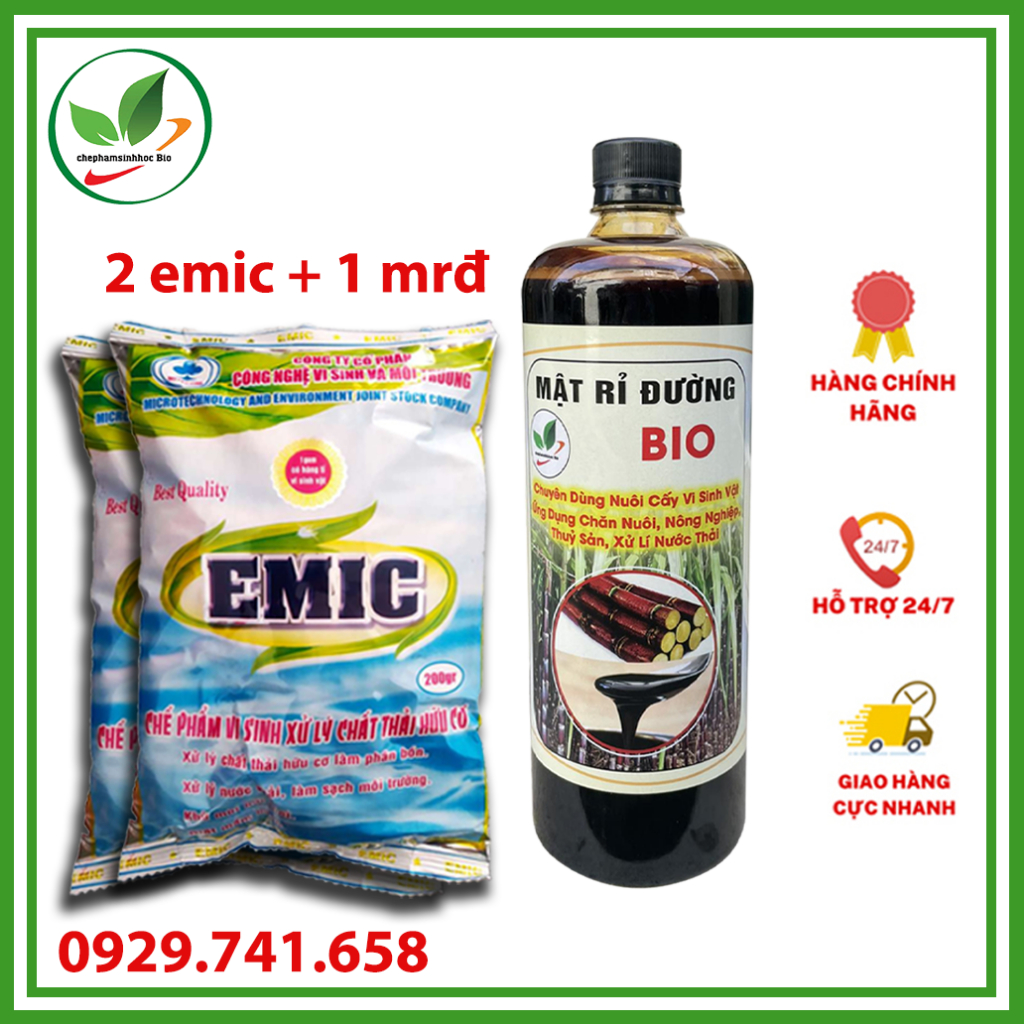 Combo chế phẩm sinh học Em-Emic( 2 gói) + mật rỉ đường 1 lít mật nặng 1.4kg